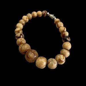 Vintage 90s Wood Bead Bracelet Screw On Closure earthy natural hippie boho